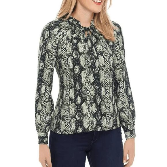 The Limited Snake Print Top Green Ashton Top with Tie Neck Blouse Size Large - Picture 1 of 12